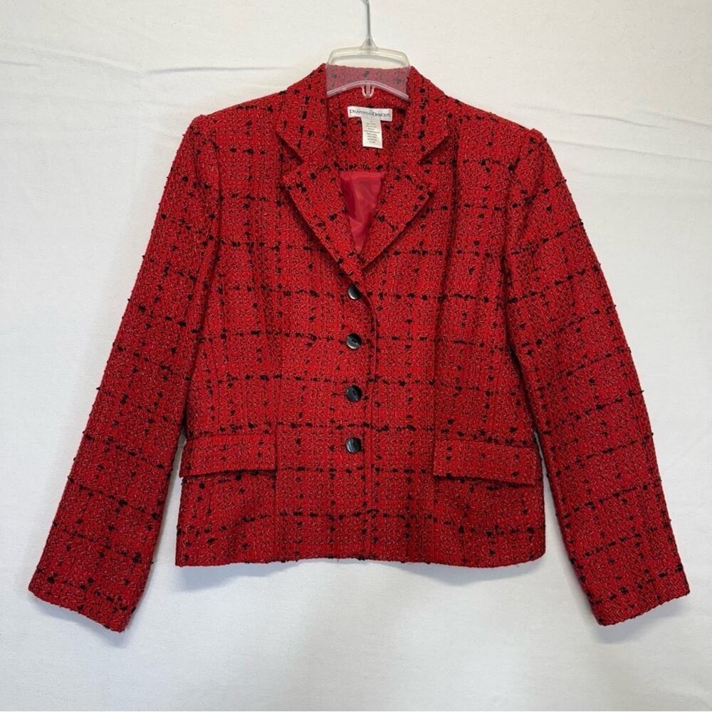 Vintage red black tweed fringe preppy office blazer Women’s size 10 - Picture 5 of 5